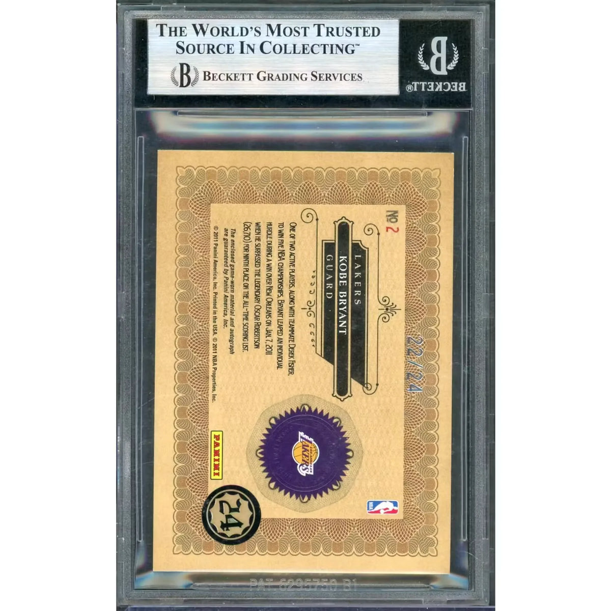 Kobe Bryant Signed 2010 Panini Gold Standard Card | BGS 9 Patch Auto/24 | P5837185