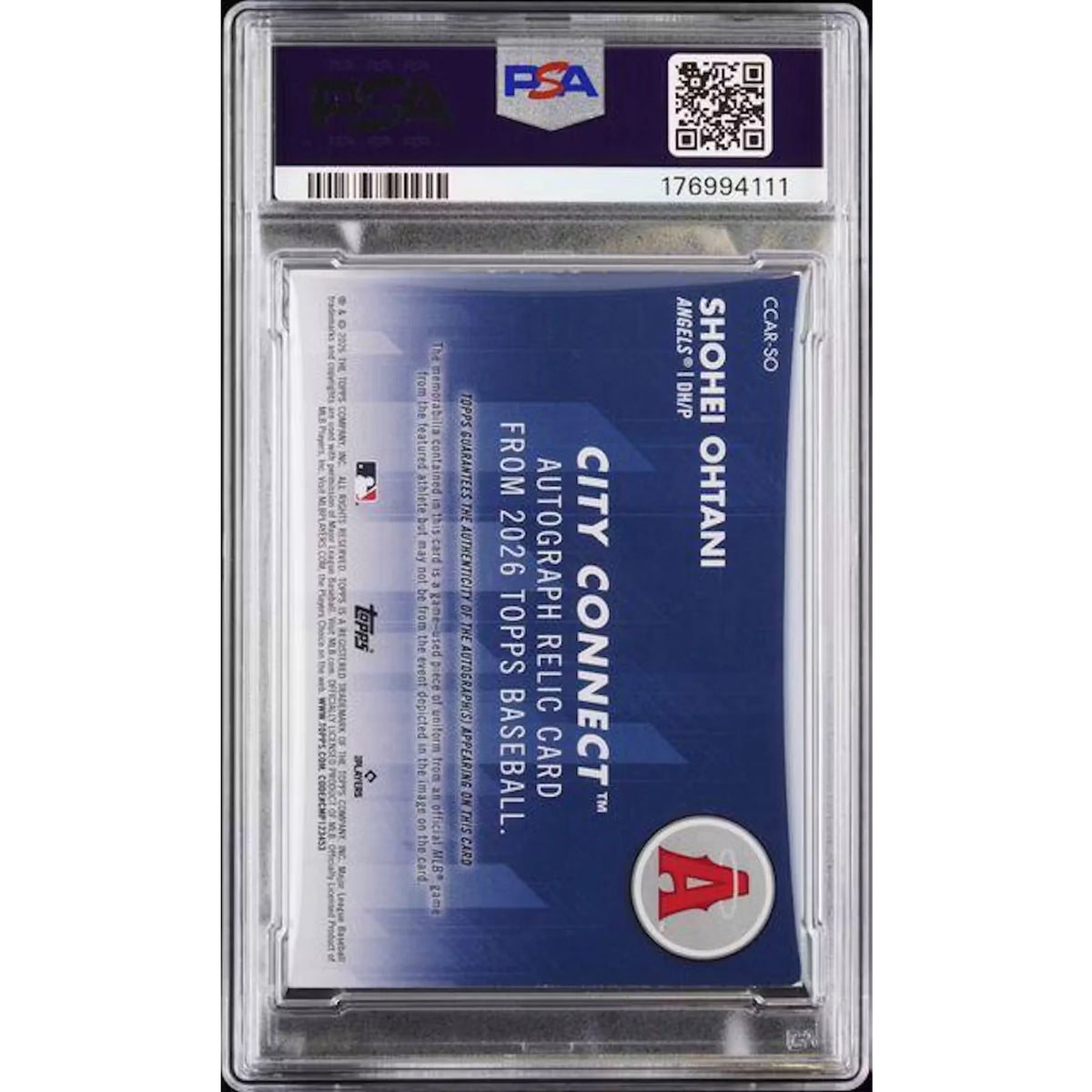 Shohei Ohtani Signed 2026 Topps City Connect Patch Auto Card | PSA 10 | P5837193