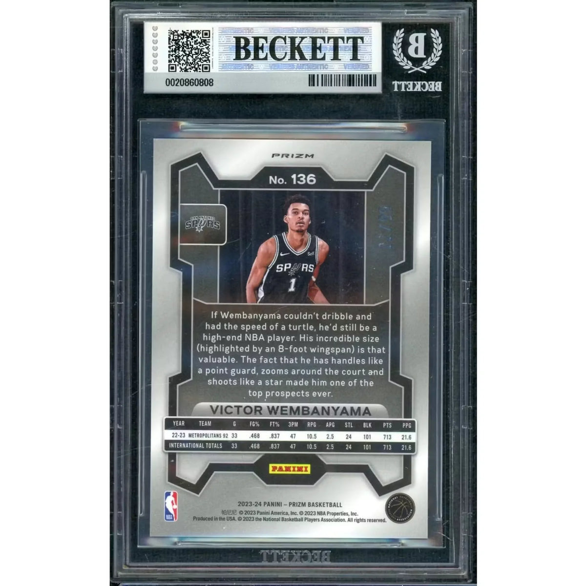 Victor Wembanyama 2023-24 Panini Prizm Blue Seismic Card | BGS 8 | P5837203