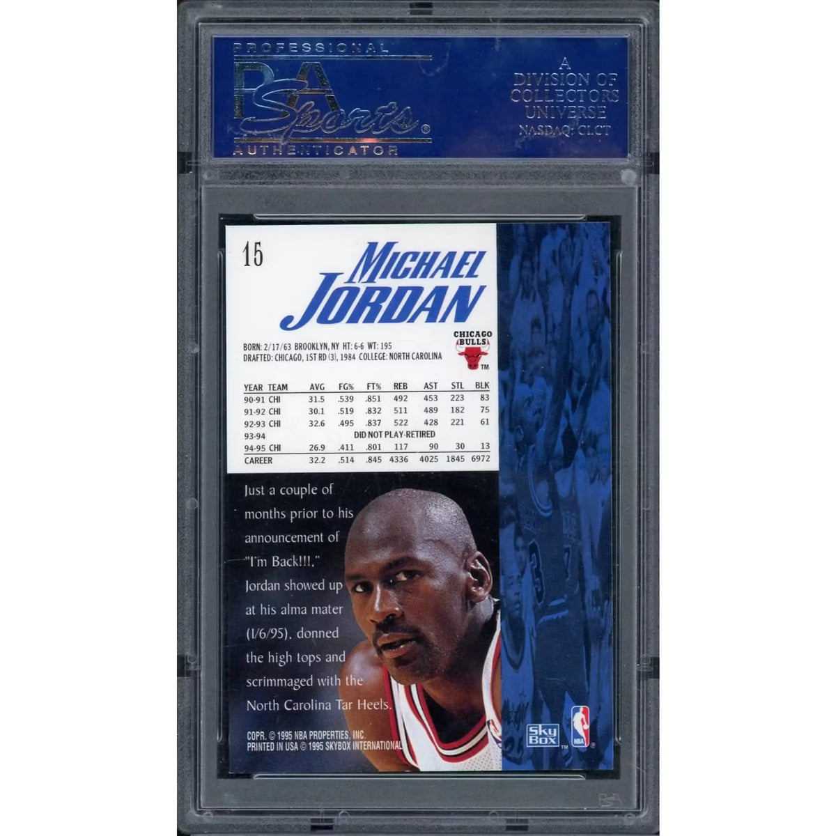 Michael Jordan Signed 1995 Skybox Premium #15 Card | PSA 10 Gem Mint | P5837259