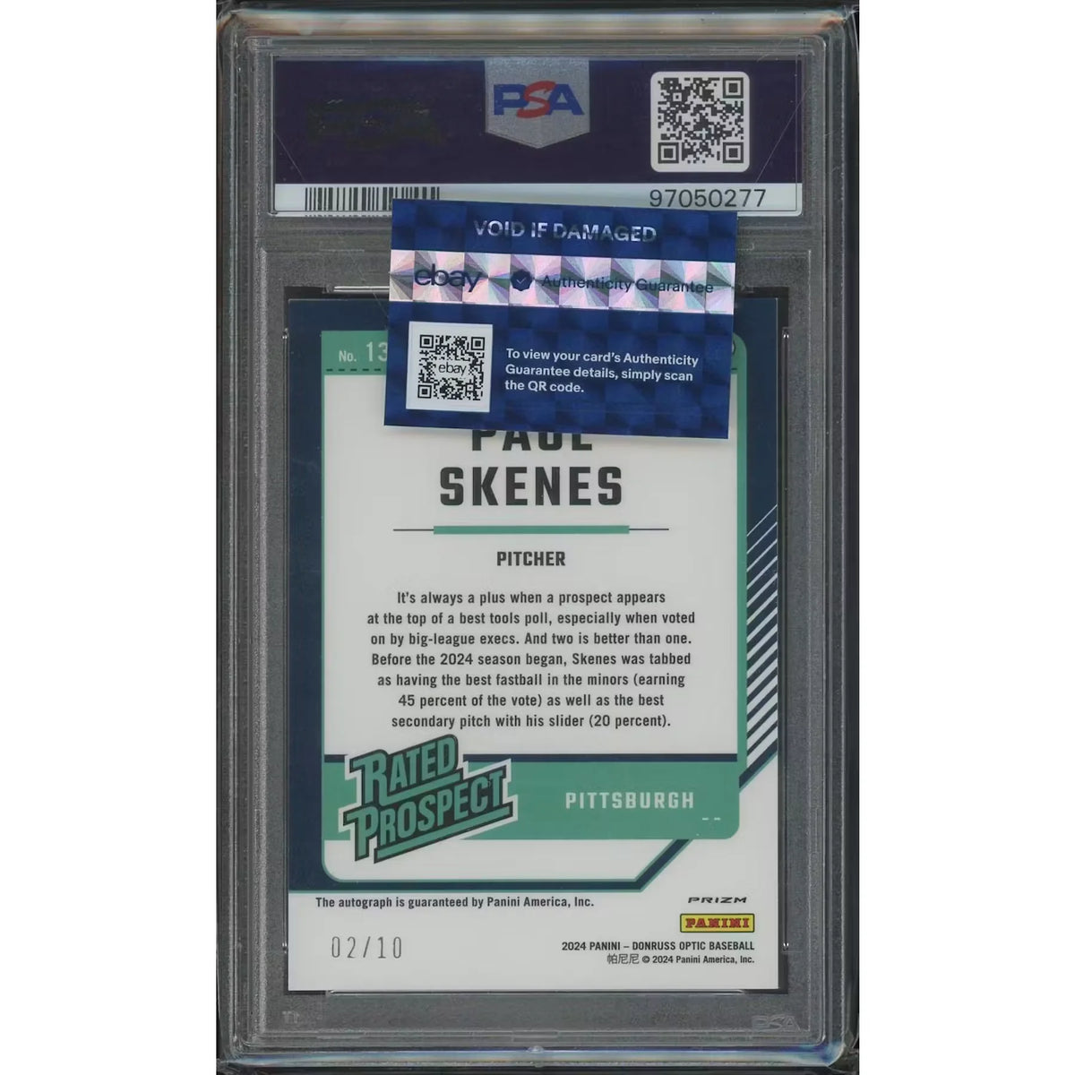 Paul Skenes 2024 Donruss Optic Gold Rookie Auto #02/10 | PSA 9 | P5837480