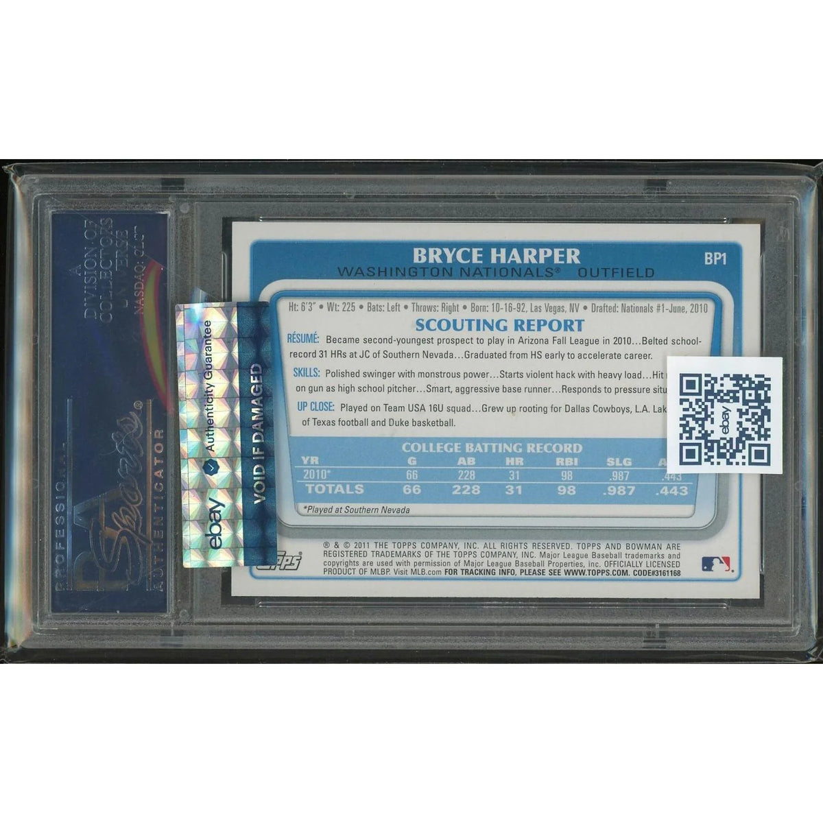 Bryce Harper 2011 Bowman Prospects #BP1 Rookie Auto | PSA 10 Gem Mint | P5837654
