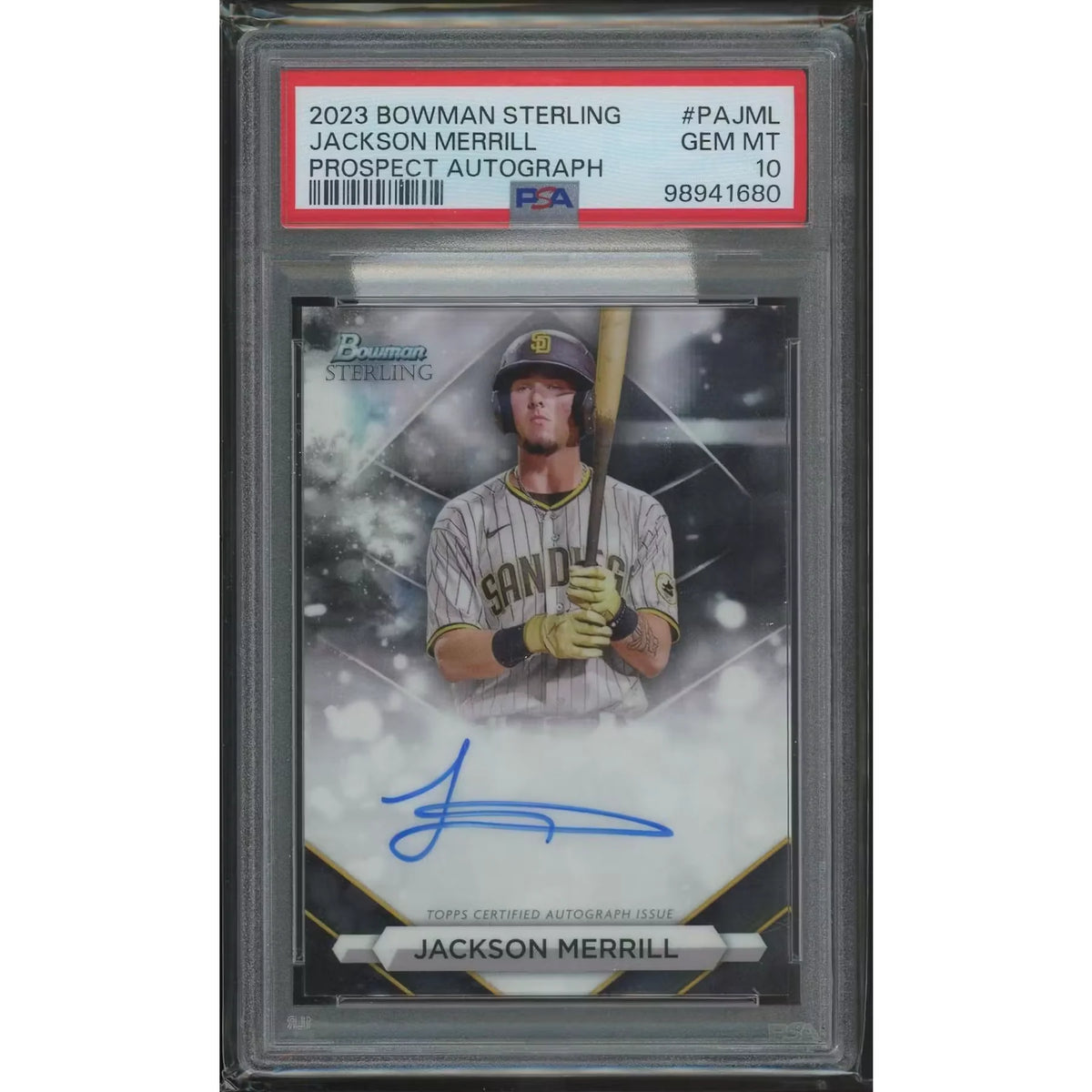 Jackson Merrill Signed 2023 Bowman Sterling Rookie Card | PSA 10 Gem Mint | P5838205
