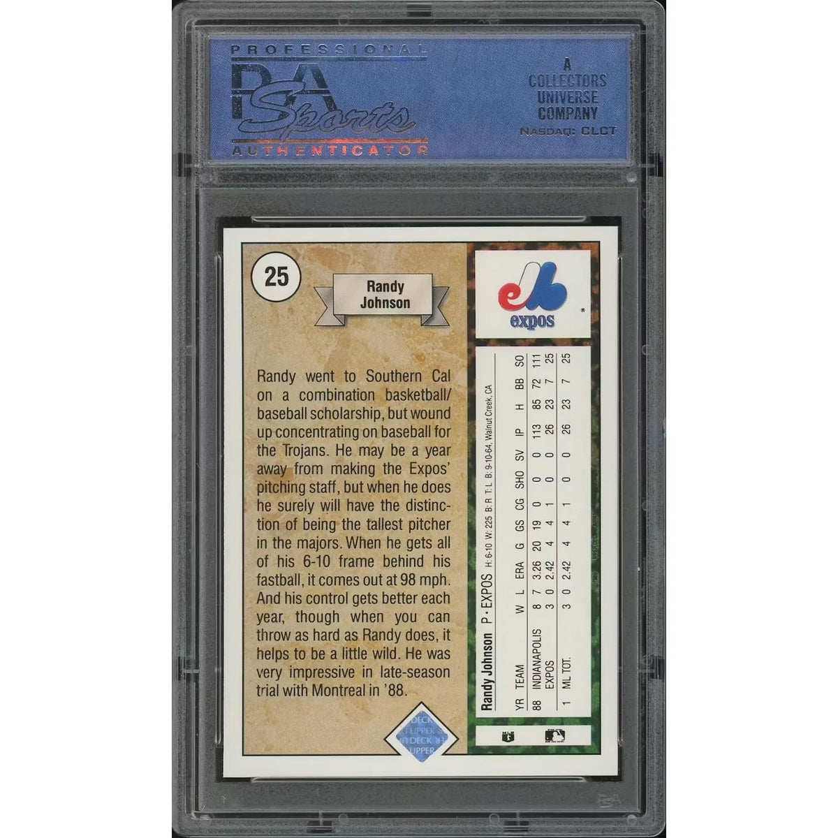 Randy Johnson 1989 Upper Deck #25 Star Rookie Card | PSA 9 Mint | P5838386