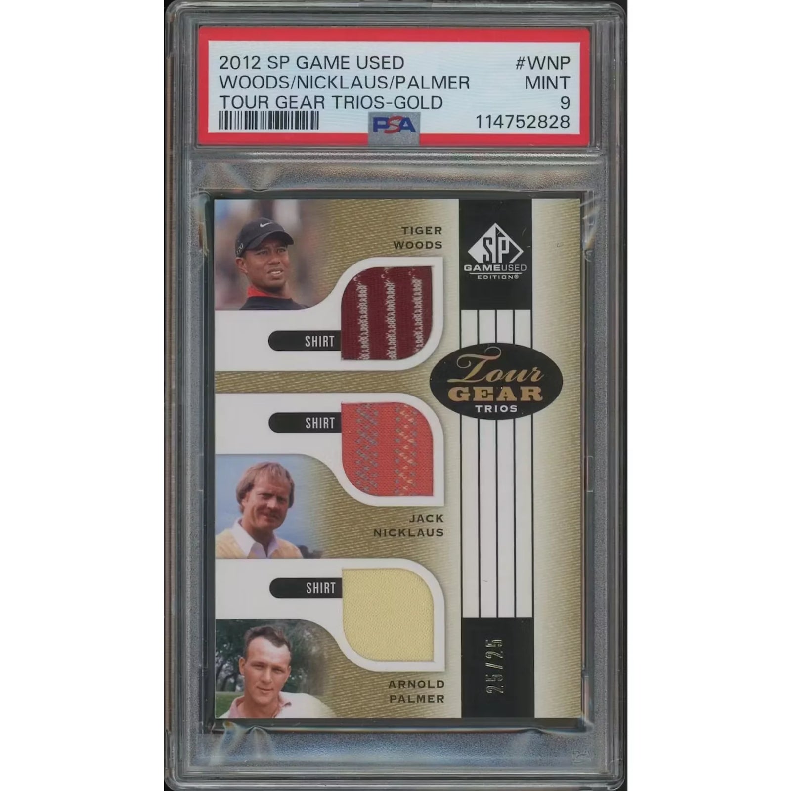 Tiger Woods, Jack Nicklaus & Arnold Palmer Signed Golf #25 Card | 2012 UD SP Game Used