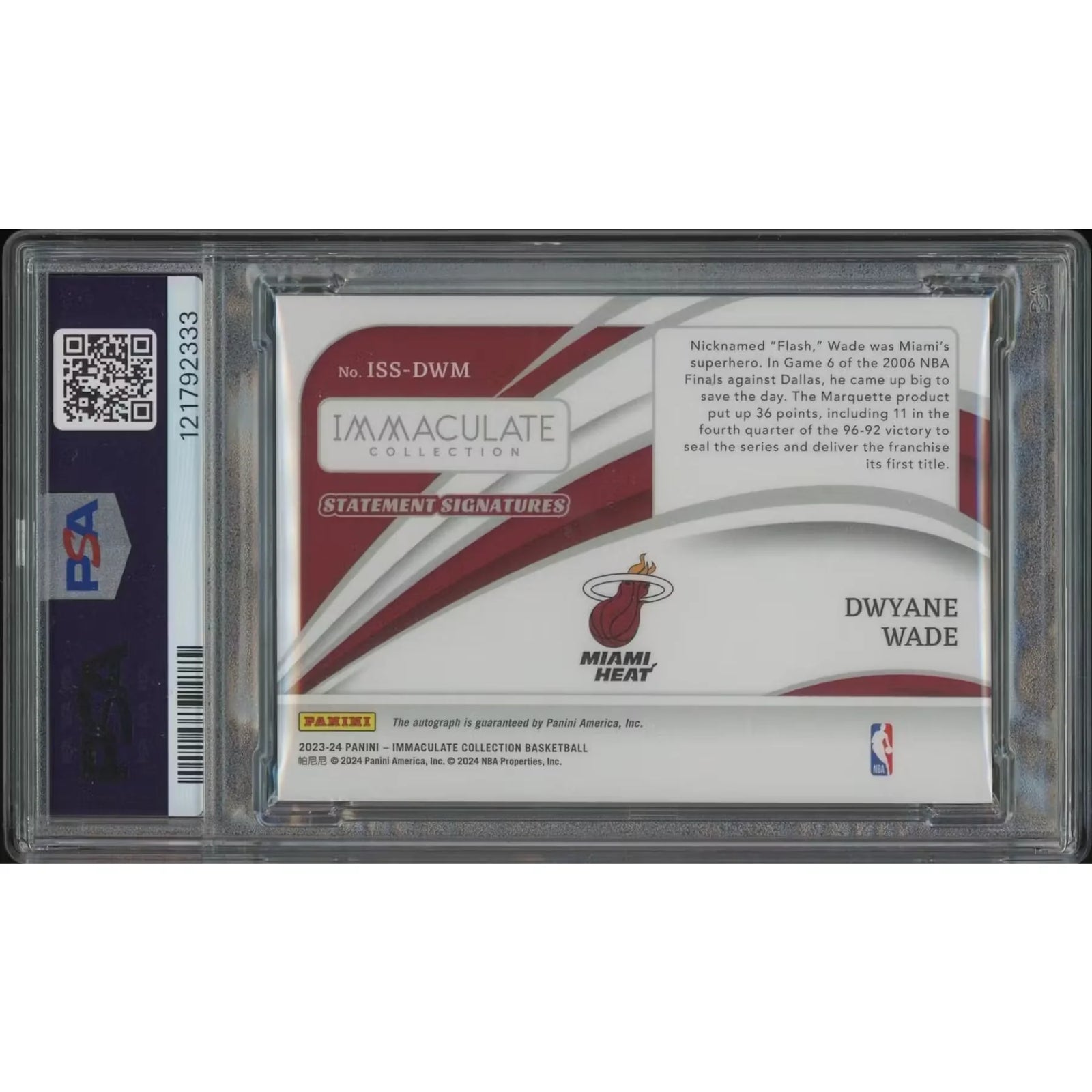 Dwyane Wade Signed 2023-24 Panini Immaculate #32 Card | PSA 8 NM-MT