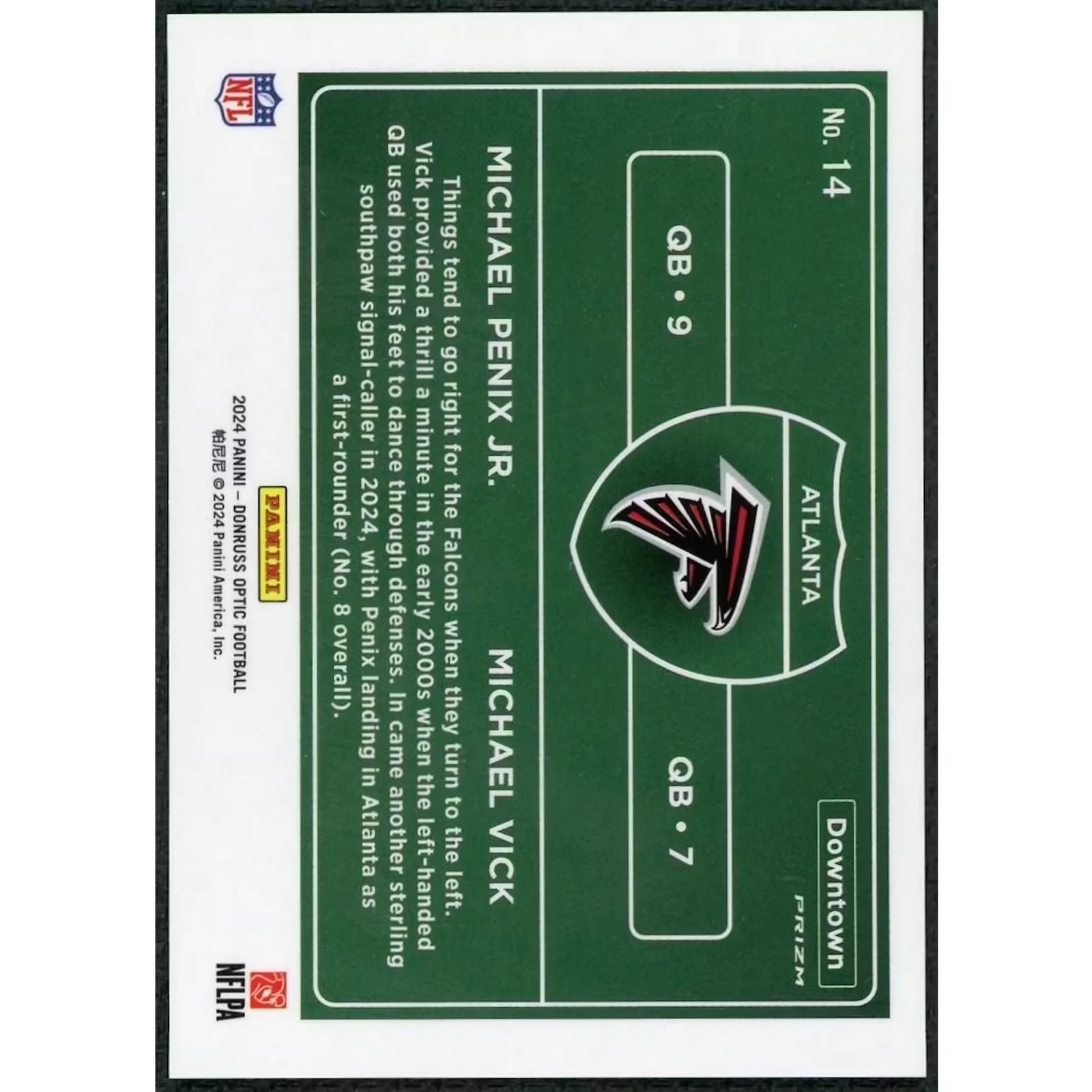 Michael Penix Jr Michael Vick Downtown Card #14 | 2024 Panini Donruss Optic