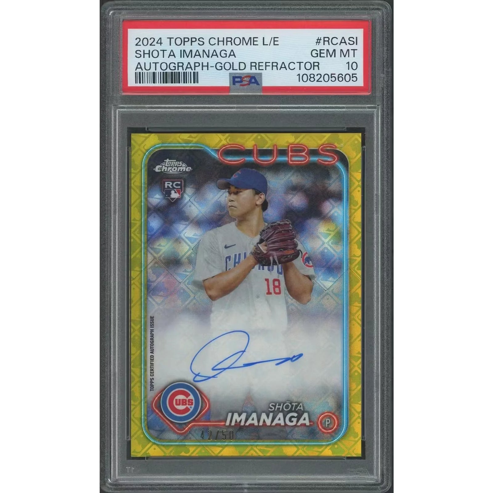 Shota Imanaga Signed 2024 Topps Chrome Gold Refractor Rookie Auto | PSA 10 #42