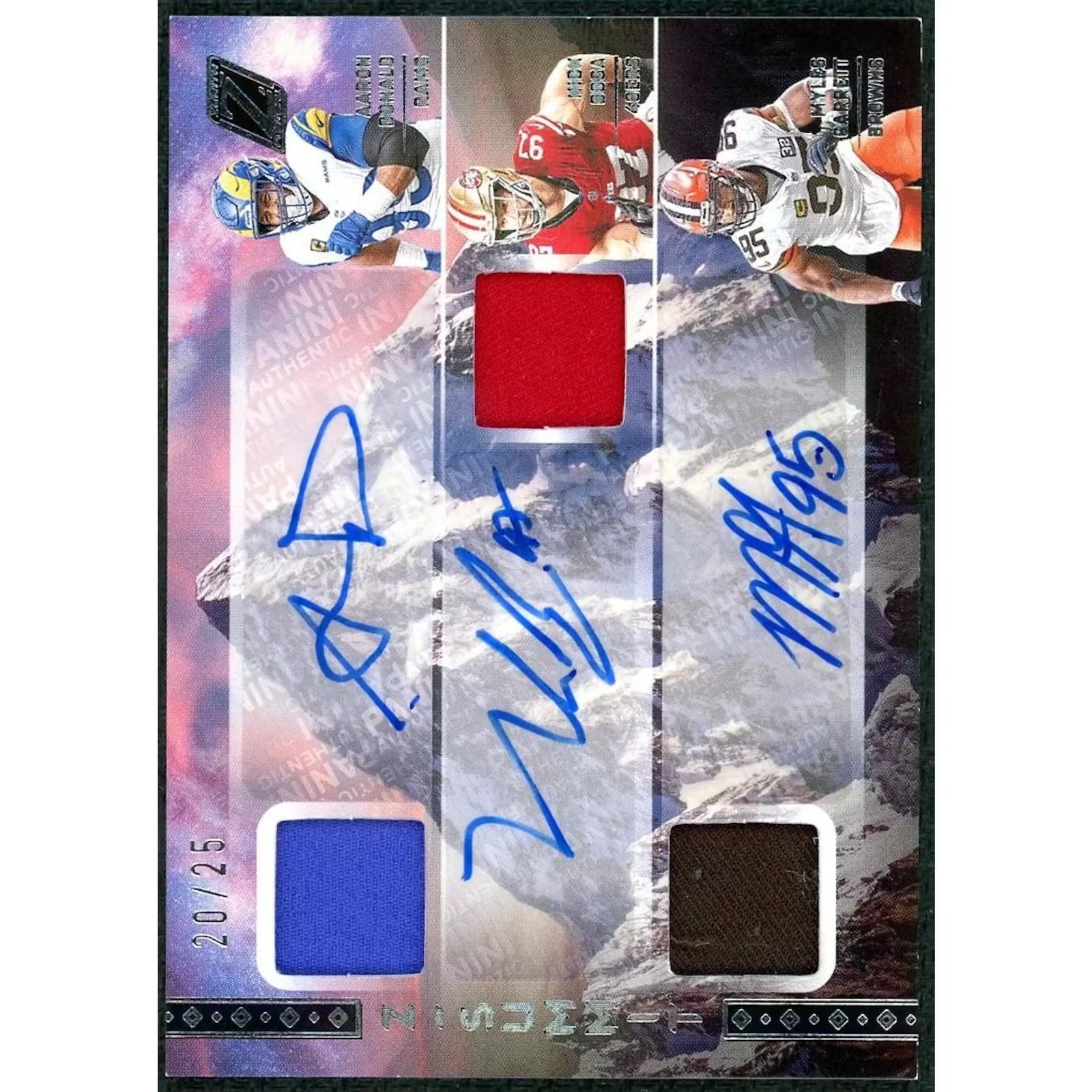 Aaron Donald, Nick Bosa, Myles Garrett Signed 2024 Panini Zenith Triple Patch Auto | Z Sum