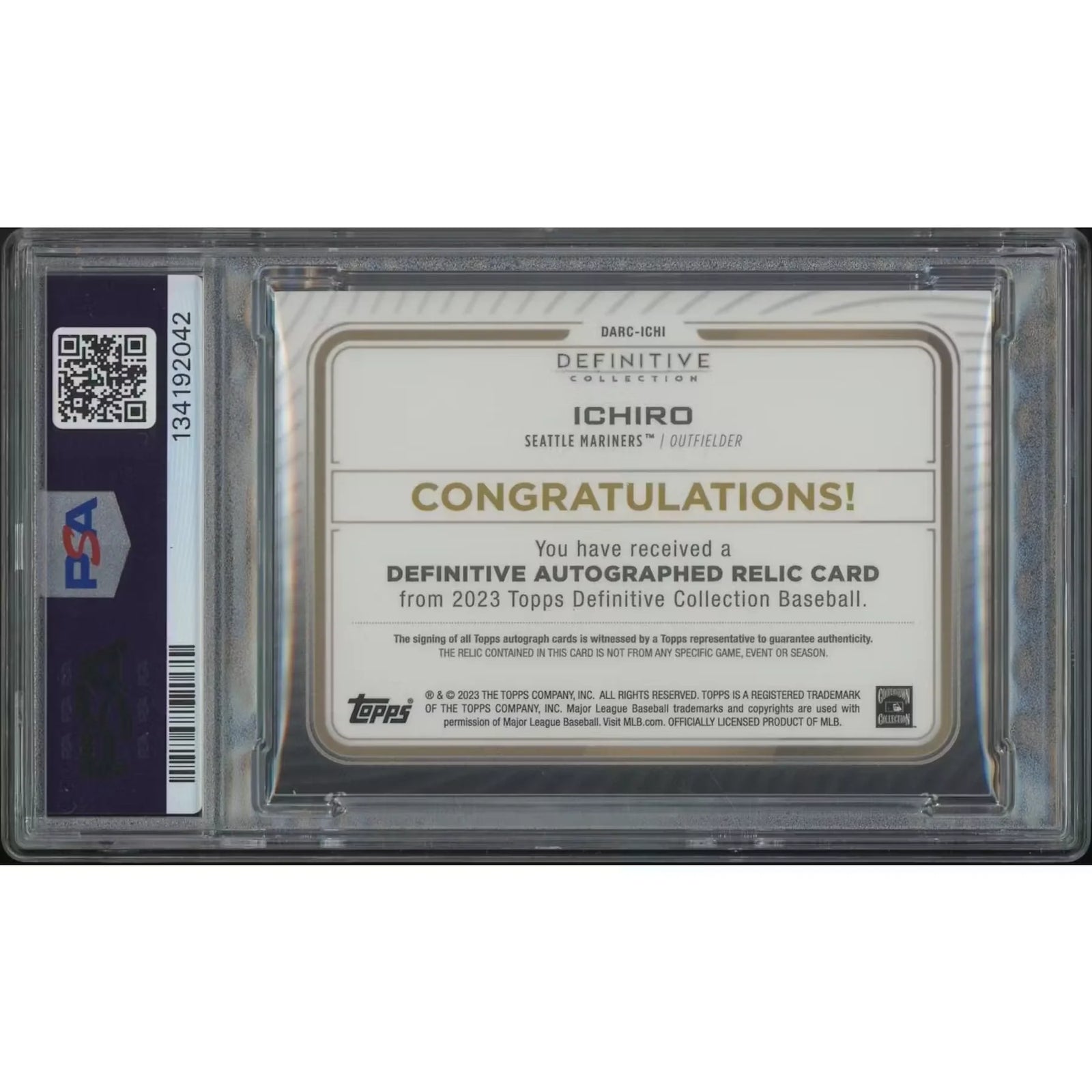 Ichiro Suzuki Signed 2023 Topps Definitive Jersey Auto | PSA 9 Mint #24