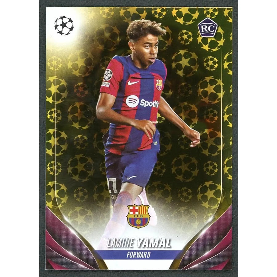 Lamine Yamal 2023-24 Topps UEFA Club Competitions Rookie Gold Starball Foil #64