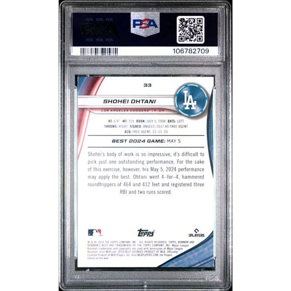 Shohei Ohtani 2024 Bowman's Best Card | Aqua Lava PSA 10 | P5913789