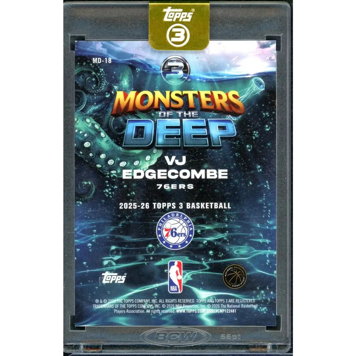 VJ Edgecombe 2025-26 Topps Three Rookie Card | Monsters Of The Deep/15 | P5913989