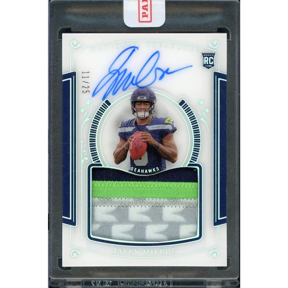 Jalen Milroe Signed Rookie Patch Auto Card | 2025 Panini National Treasures/25 | P5914122