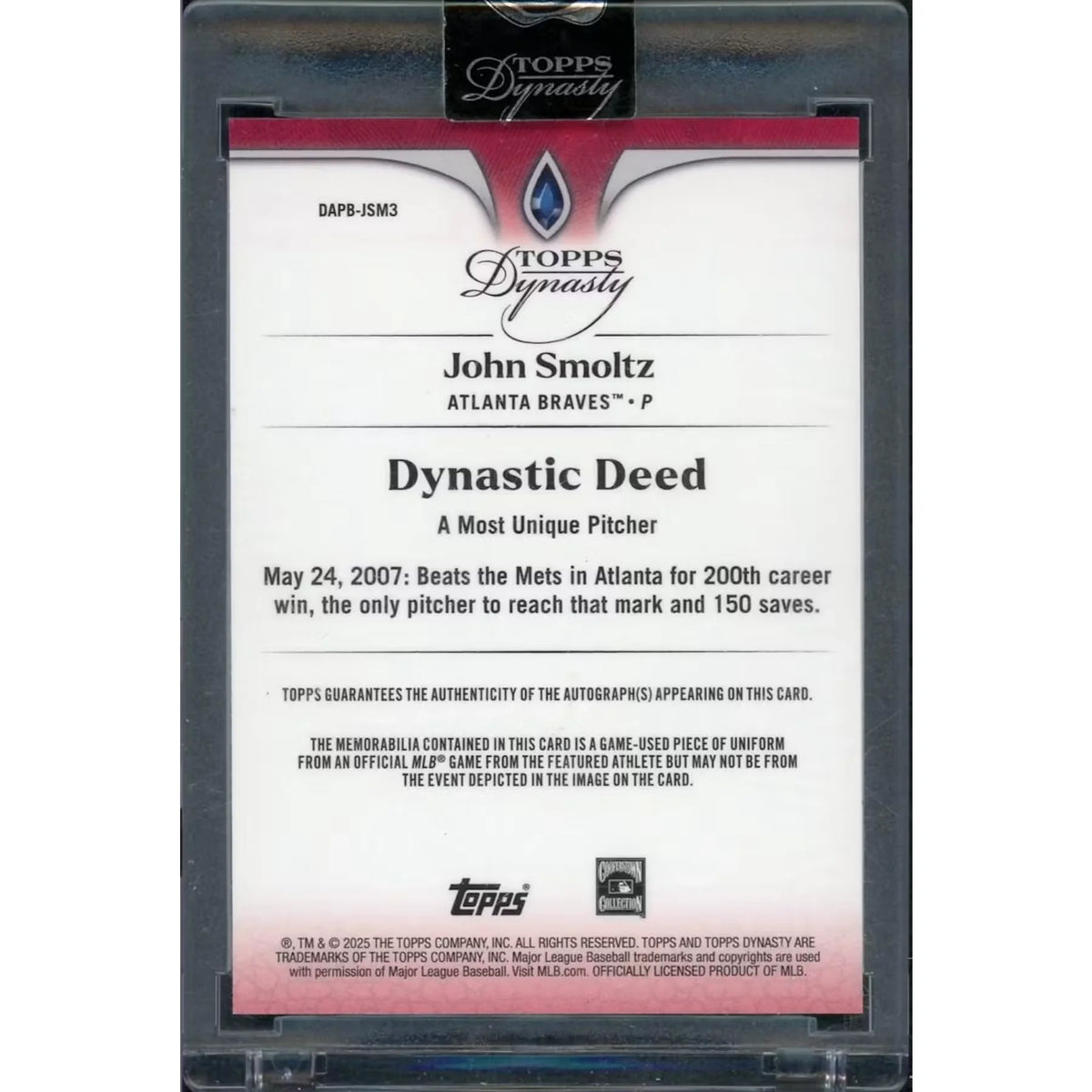 John Smoltz Signed Patch Auto Card | 2025 Topps Dynasty Silver/5 | P5914167