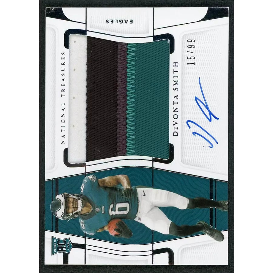 DeVonta Smith Signed Rookie Patch Auto Card | 2021 Panini National Treasures/99