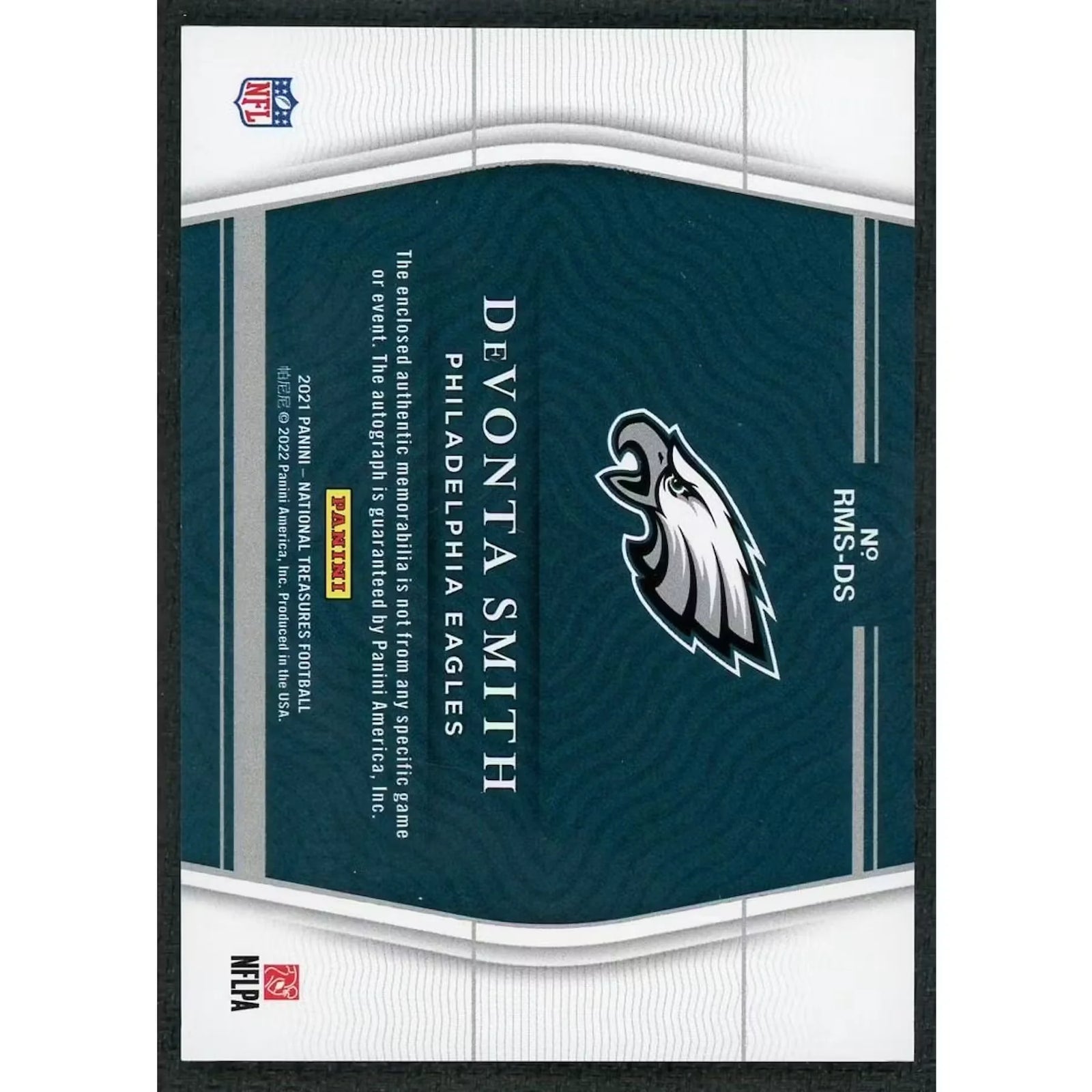 DeVonta Smith Signed Rookie Patch Auto Card | 2021 Panini National Treasures/99