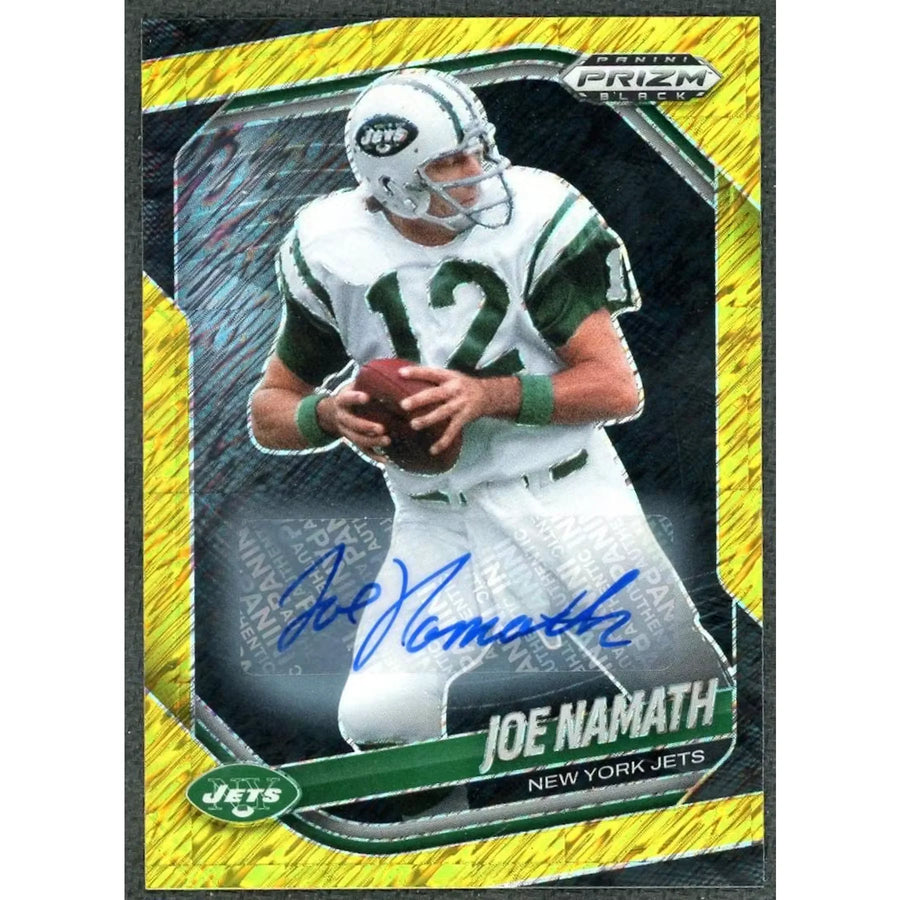 Joe Namath Signed 2025 Panini Prizm Black Card | Gold Shimmer/10