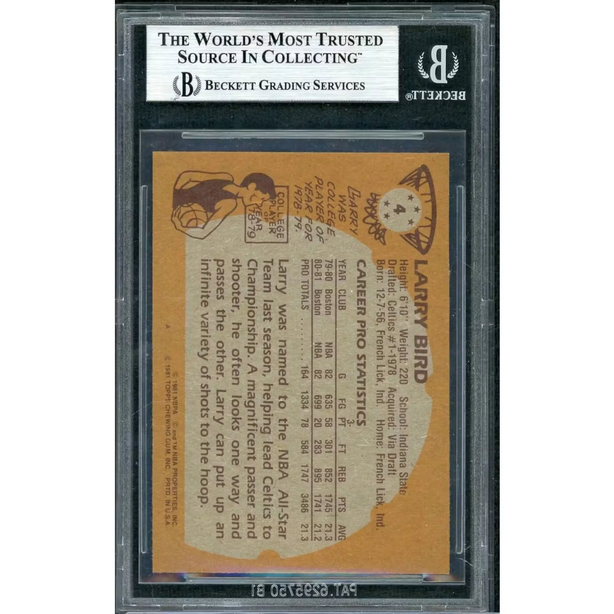 Larry Bird 1981-82 Topps #4 | BGS 8.5 Graded | P5914647