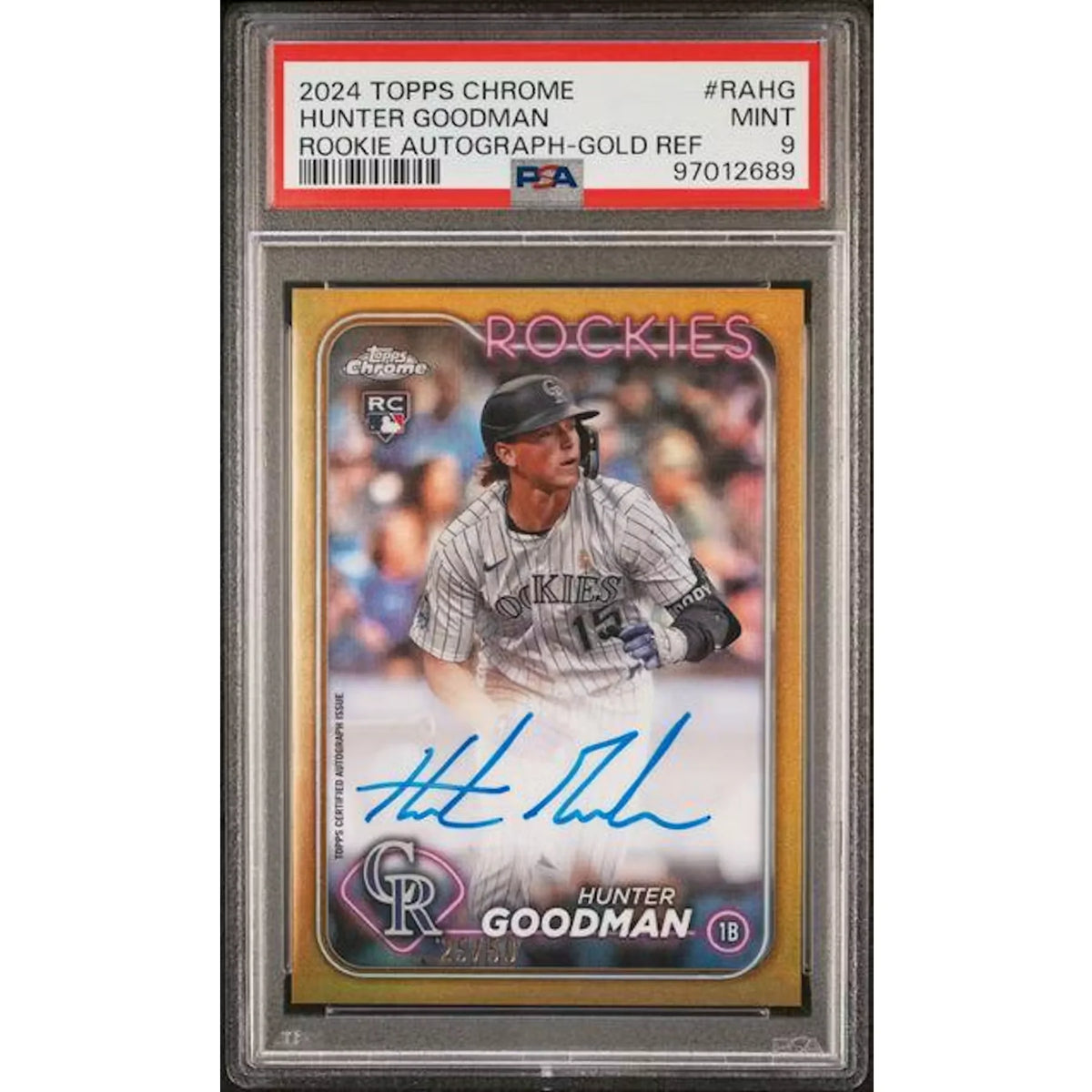 Hunter Goodman 2024 Topps Chrome Rookie Gold Refractor Auto | PSA 9 | P5914648
