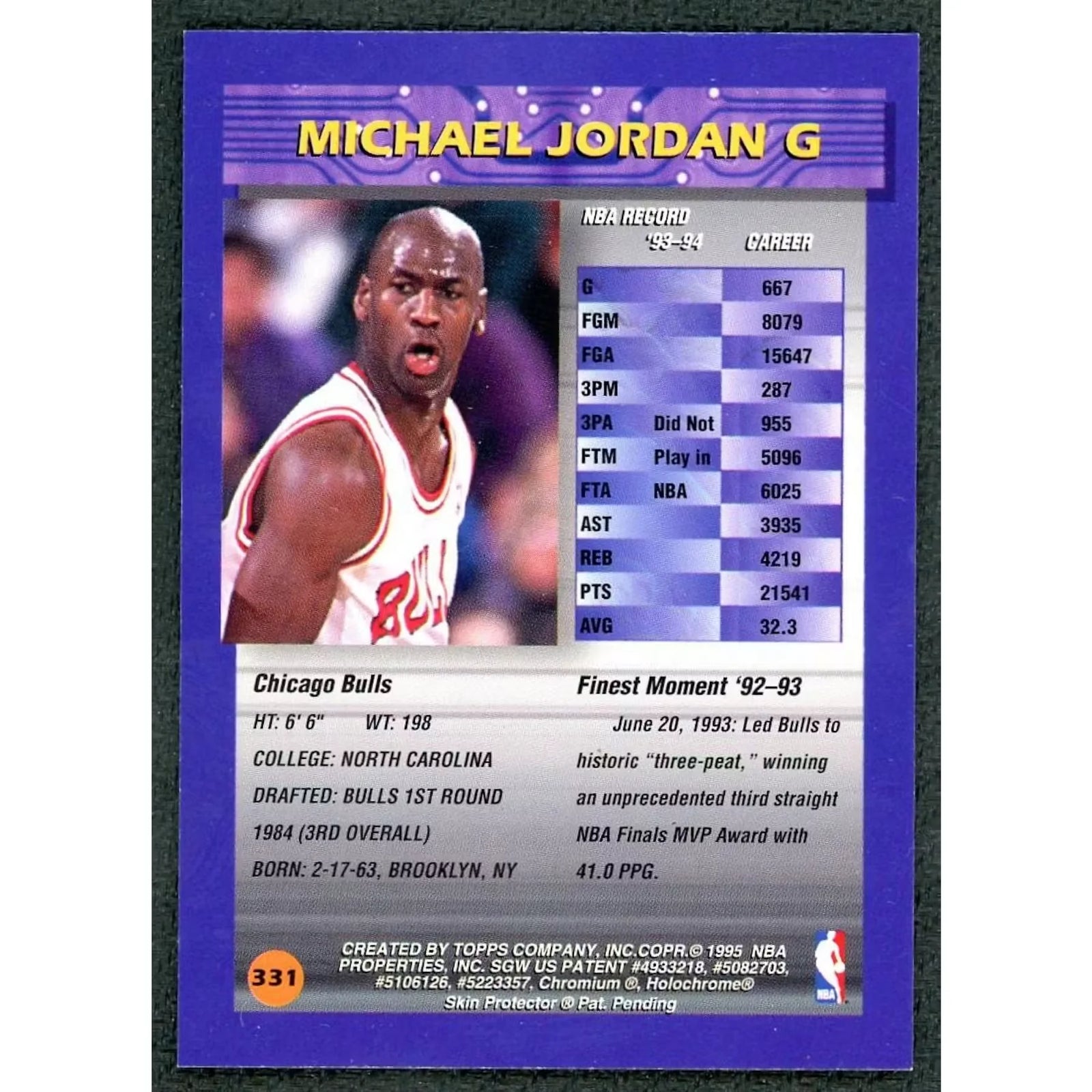 Michael Jordan 1994-95 Topps Finest Card #331 | With Coating