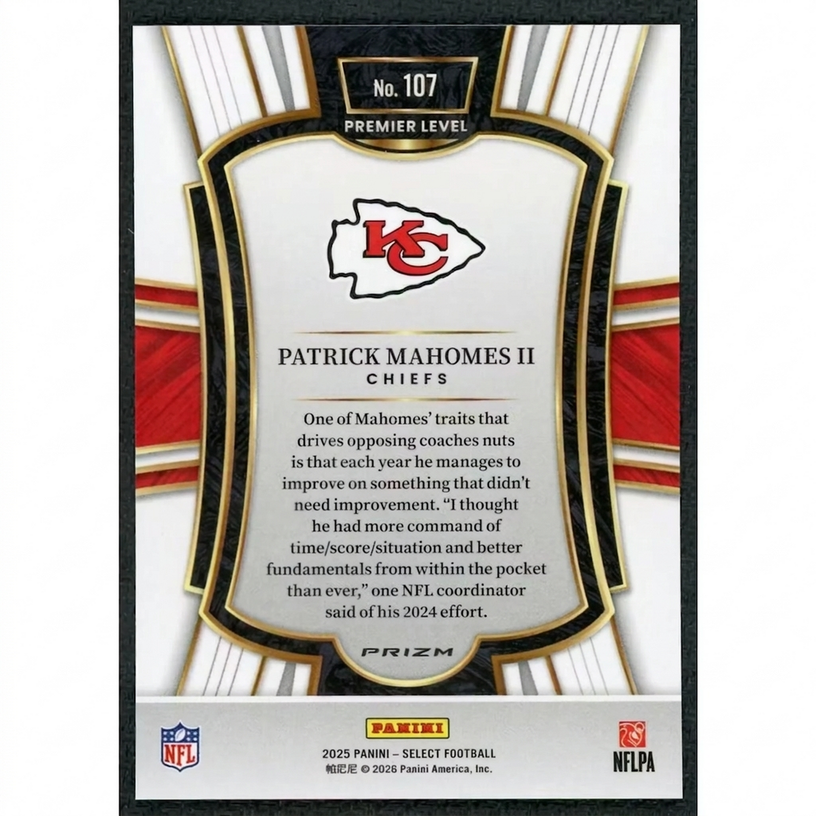 Patrick Mahomes II 2025 Panini Select Zebra Prizm Shock #107