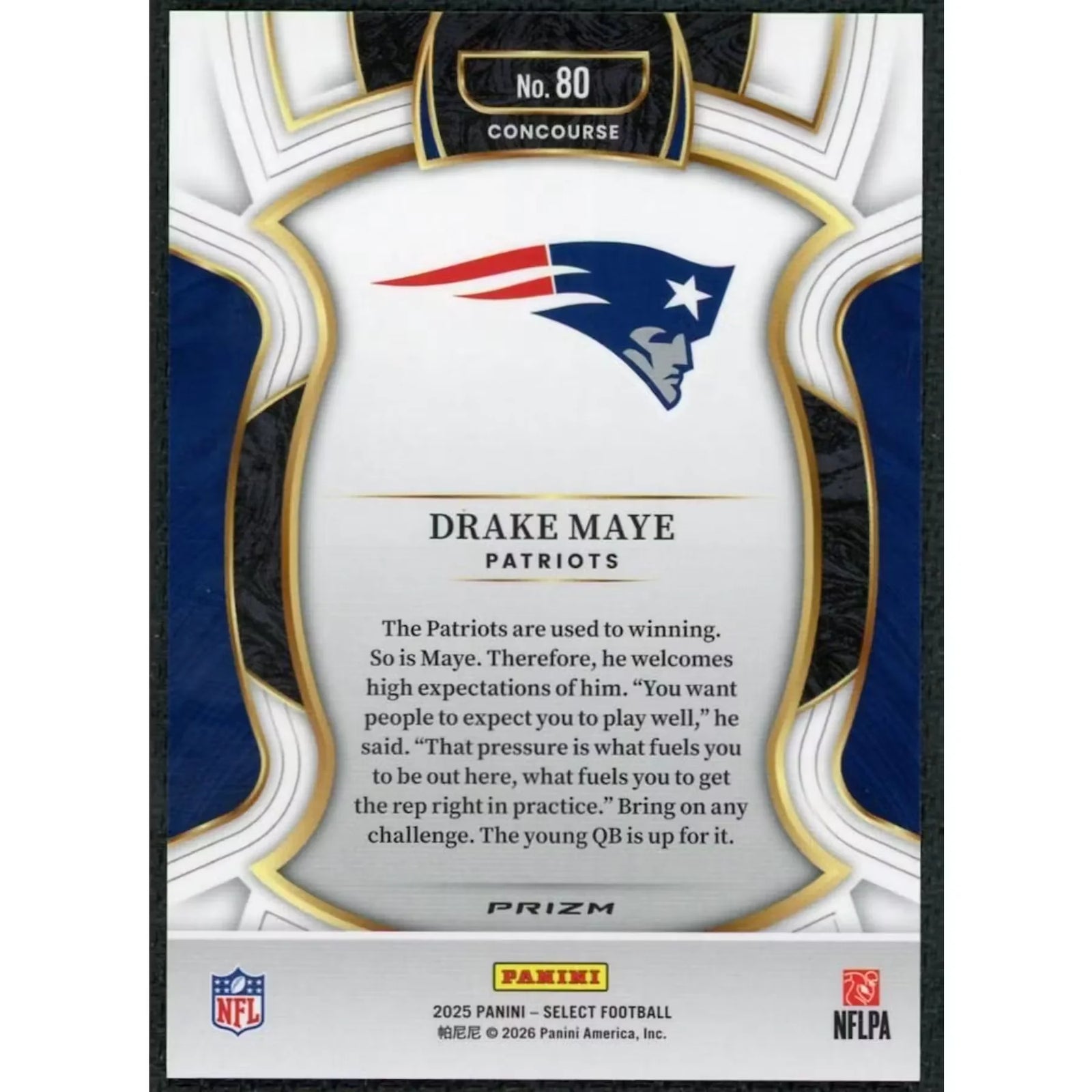 Drake Maye 2025 Panini Select Zebra Prizm Concourse #80