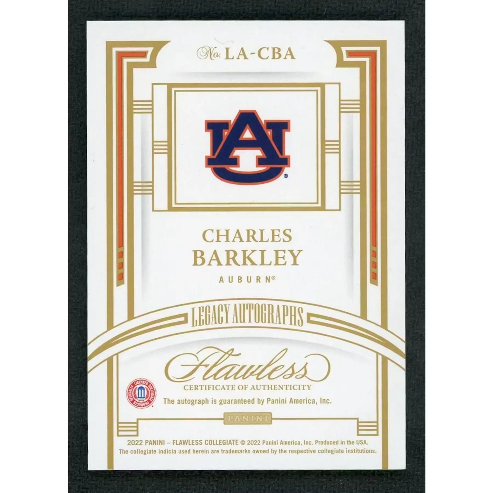 Charles Barkley Signed 2022 Panini Flawless Collegiate Card | Legacy Auto/25