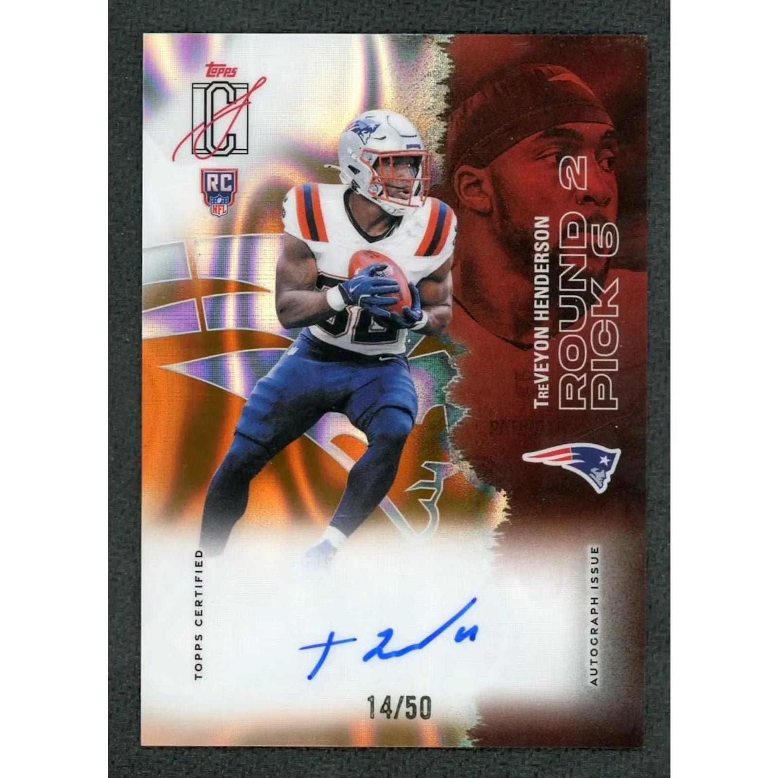 TreVeyon Henderson Signed 2025 Topps Signature Class Chrome Card | Orange Auto/50