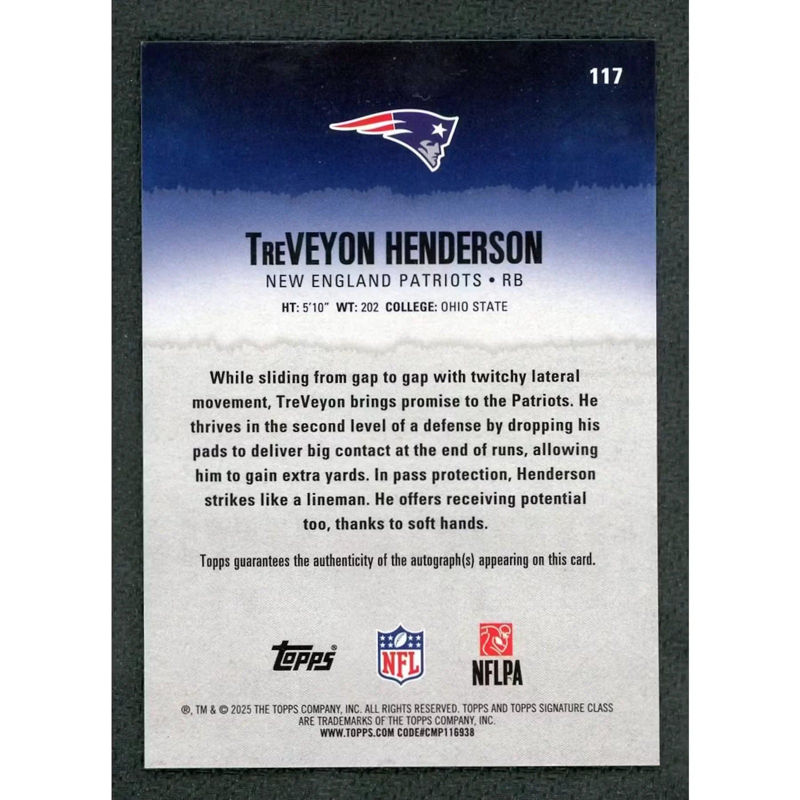 TreVeyon Henderson Signed 2025 Topps Signature Class Chrome Card | Orange Auto/50