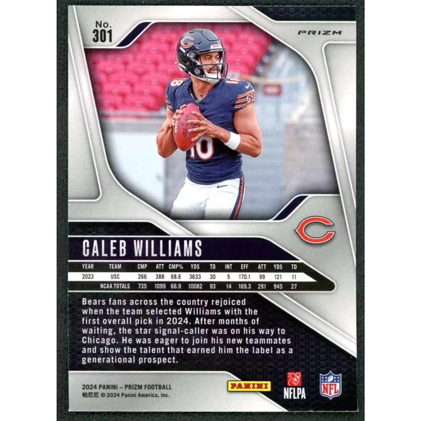 Caleb Williams 2024 Panini Prizm Silver Prizm Rookie #301