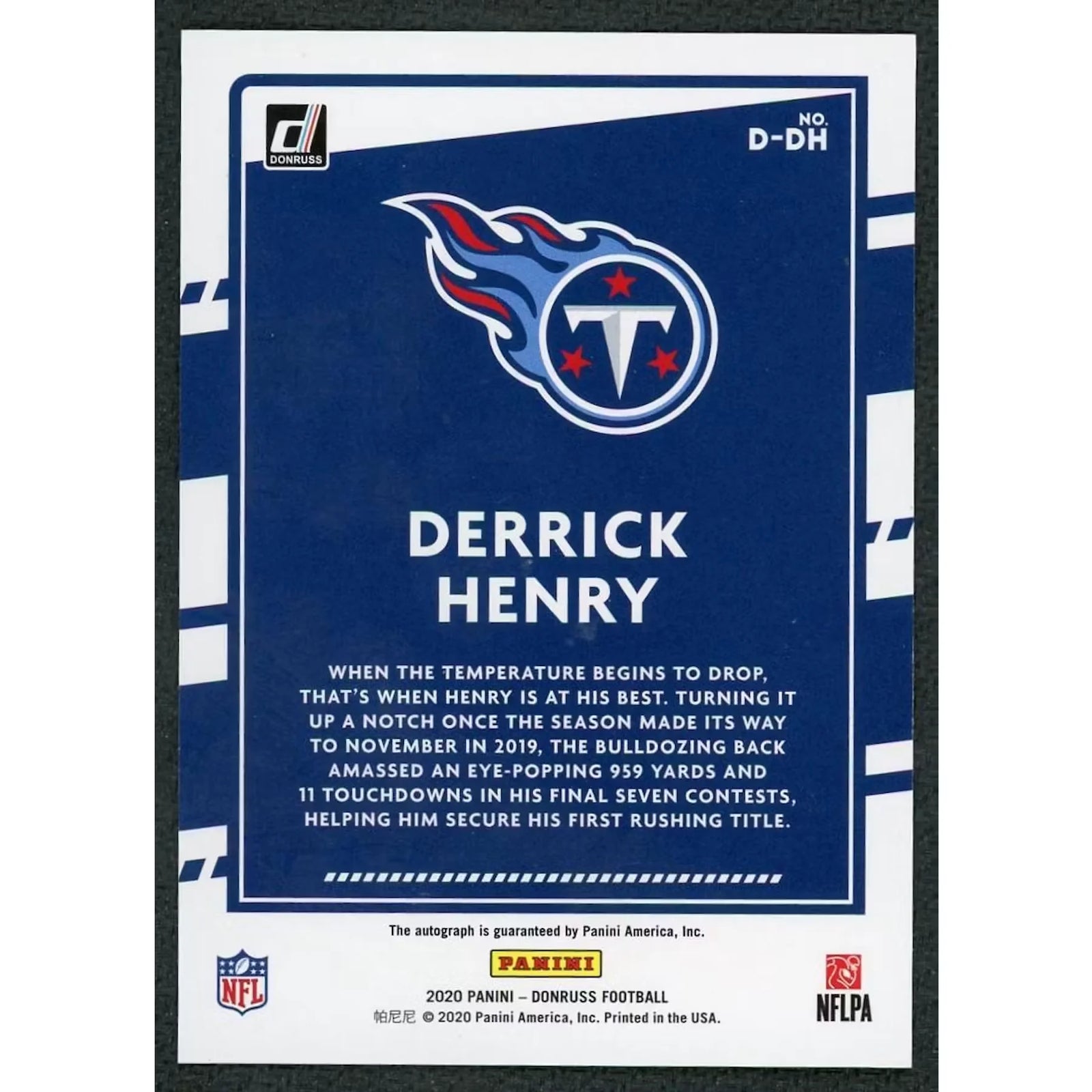Derrick Henry Signed 2020 Panini Donruss Dominators Card | Auto/10