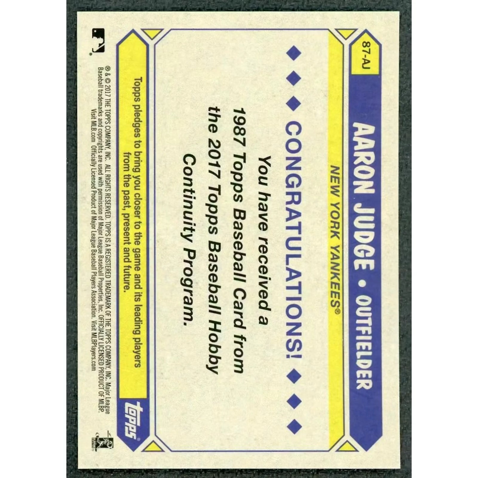 Aaron Judge 1987 Design Rookie #87 Card | 2017 Topps Silver Pack