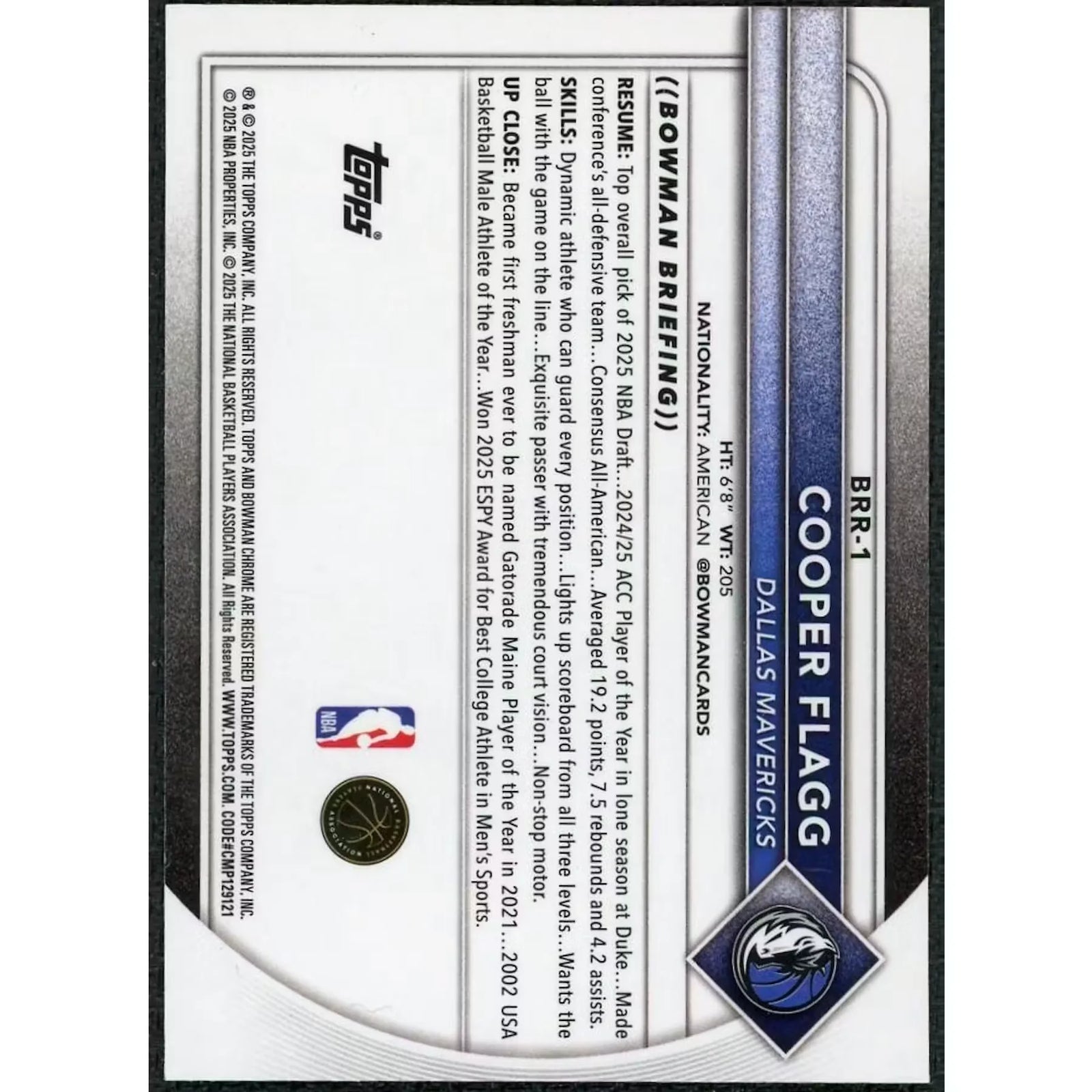 Cooper Flagg 2025 Bowman Chrome Red Rookie Redemption #BRR-1