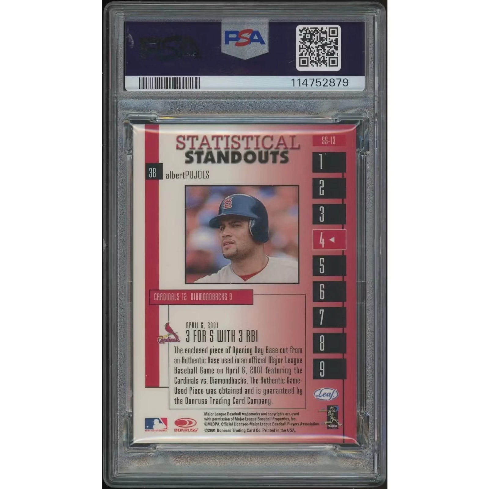 Albert Pujols 2001 Leaf Rookies & Stars #SS13 Rookie Card | PSA 8 NM-MT