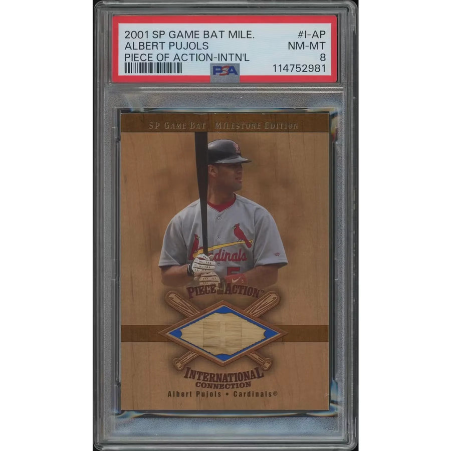 2001 Upper Deck SP Game Bat Milestone #IAP Albert Pujols Piece of Action International Rookie Bat PSA 8