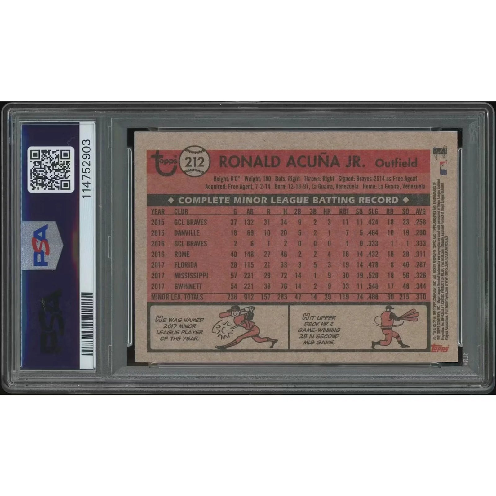 Ronald Acuna Jr. 2018 Topps Archives Rookie #212 Card | PSA 10 Gem Mint