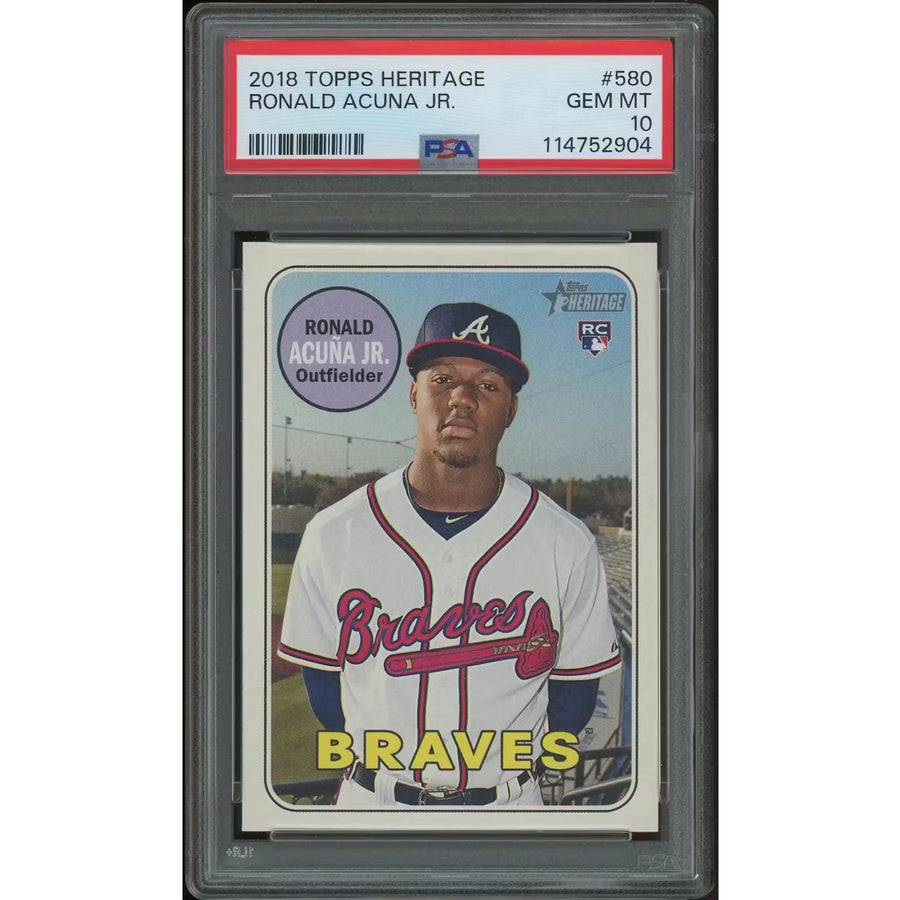 Ronald Acuna Jr 2018 Topps Heritage Rookie Card #580 | PSA 10 Gem Mint