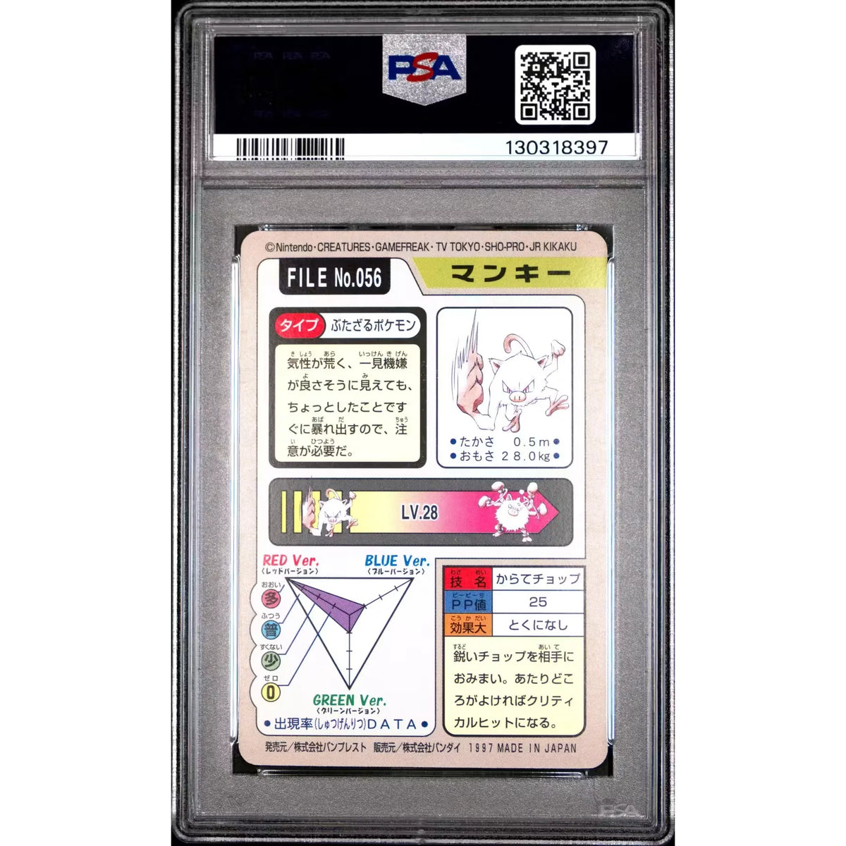 Pokemon 1997 Bandai CardDass Mankey 056 | PSA 7