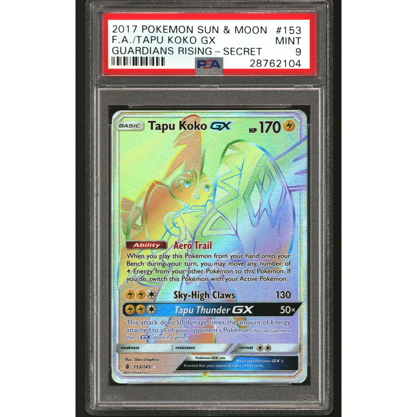 Tapu Koko GX 153/145 Holo Rare | Guardians Rising PSA 9