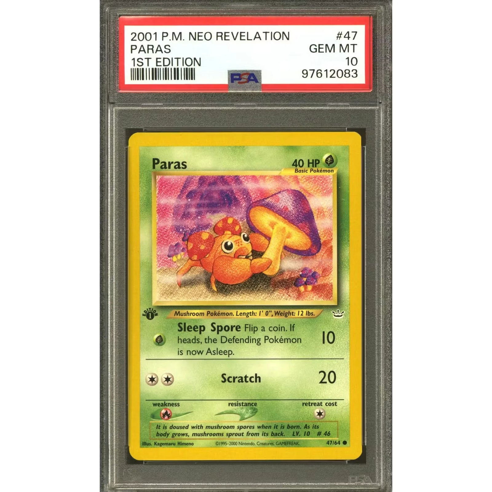 Pokemon Neo Revelation 1st Edition Paras 47/64 | PSA 10 Gem Mint