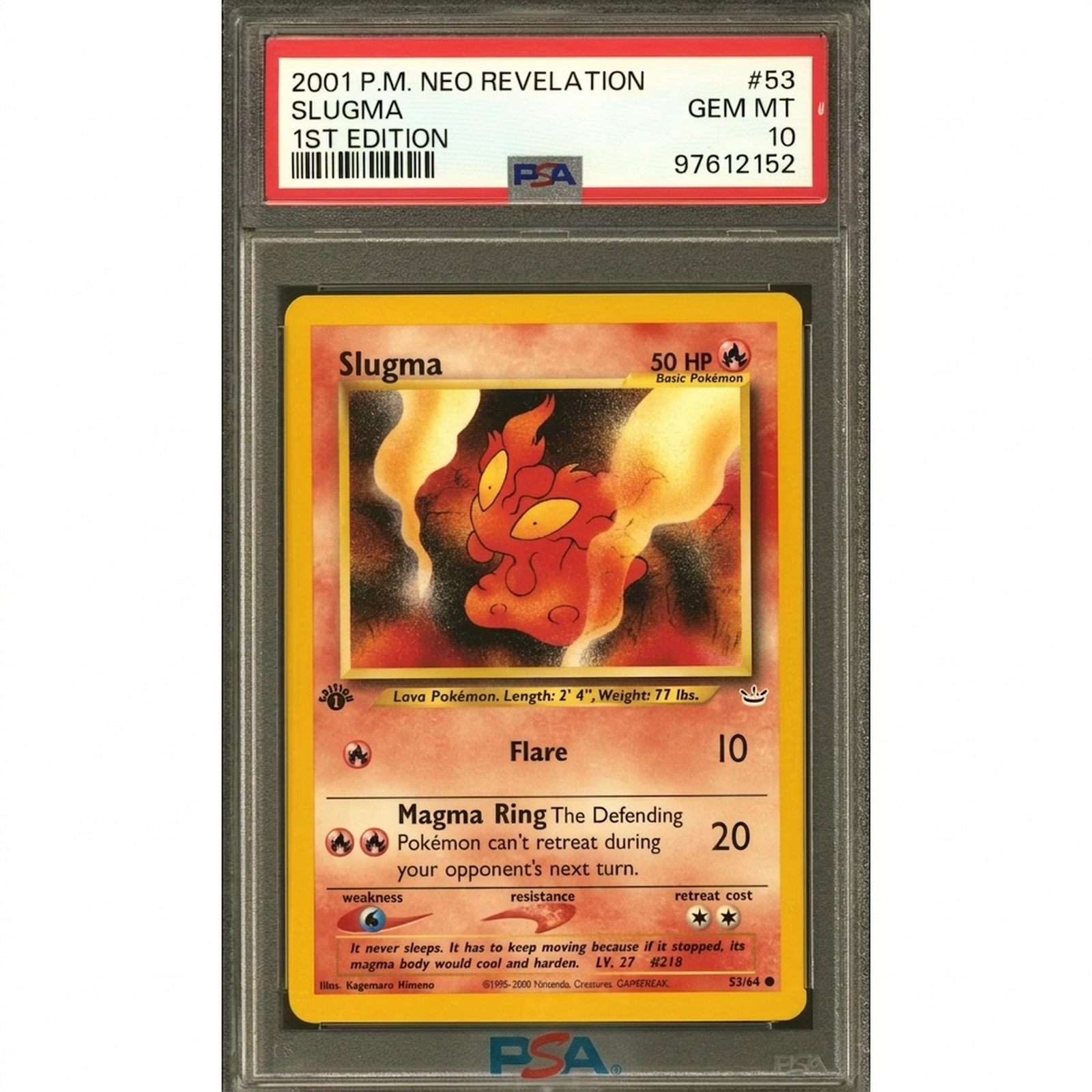Pokemon Neo Revelation 1st Edition Slugma 53/64 | PSA 10 GEM MINT