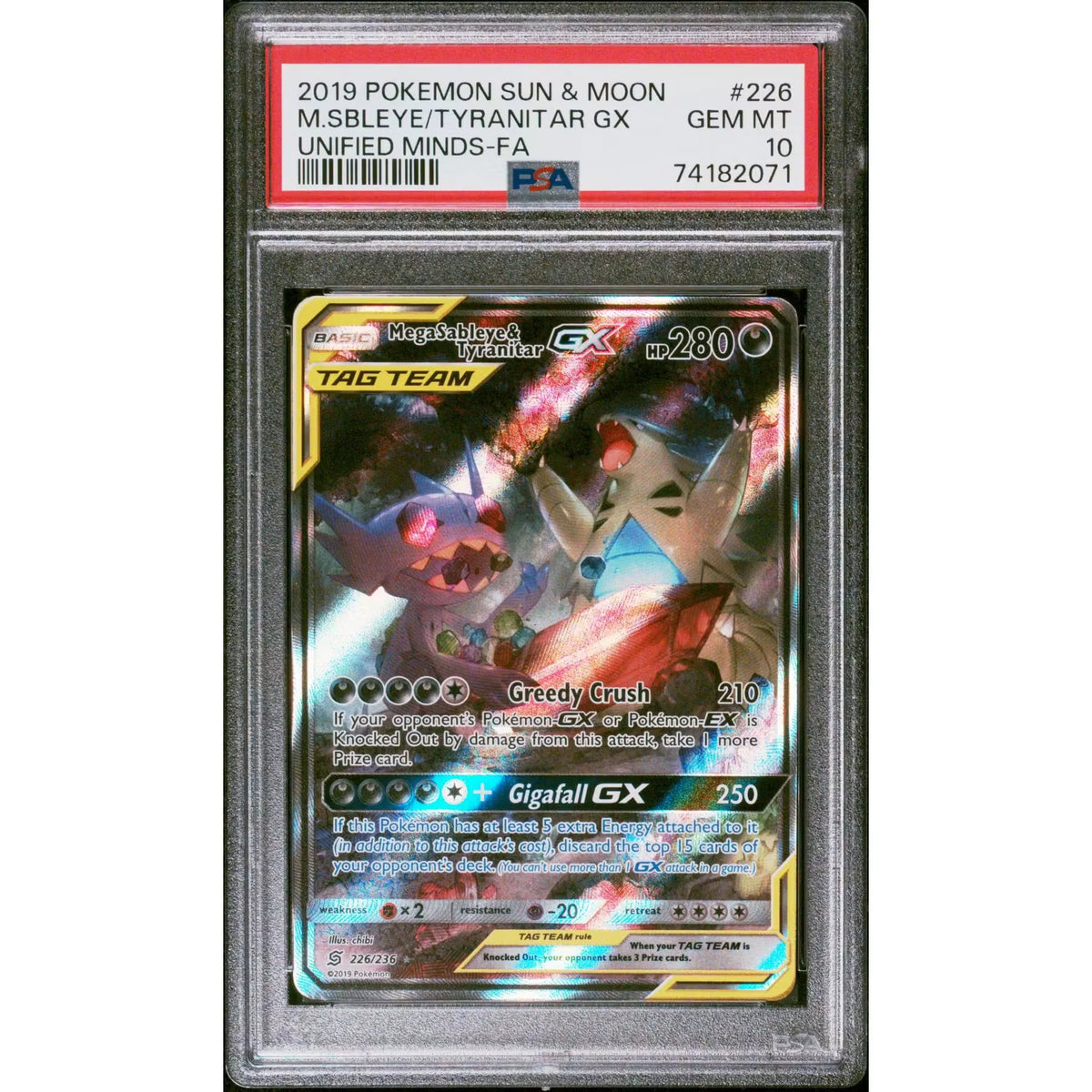 2019 Pokemon Unified Minds Mega Sableye & Tyranitar GX Tag | PSA 10 #226 - D2 | P5947510