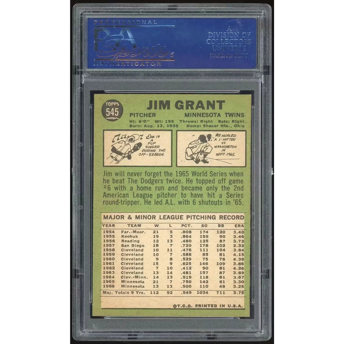 1967 Topps #545 Jim Grant Baseball Card | PSA 8 | P6053159