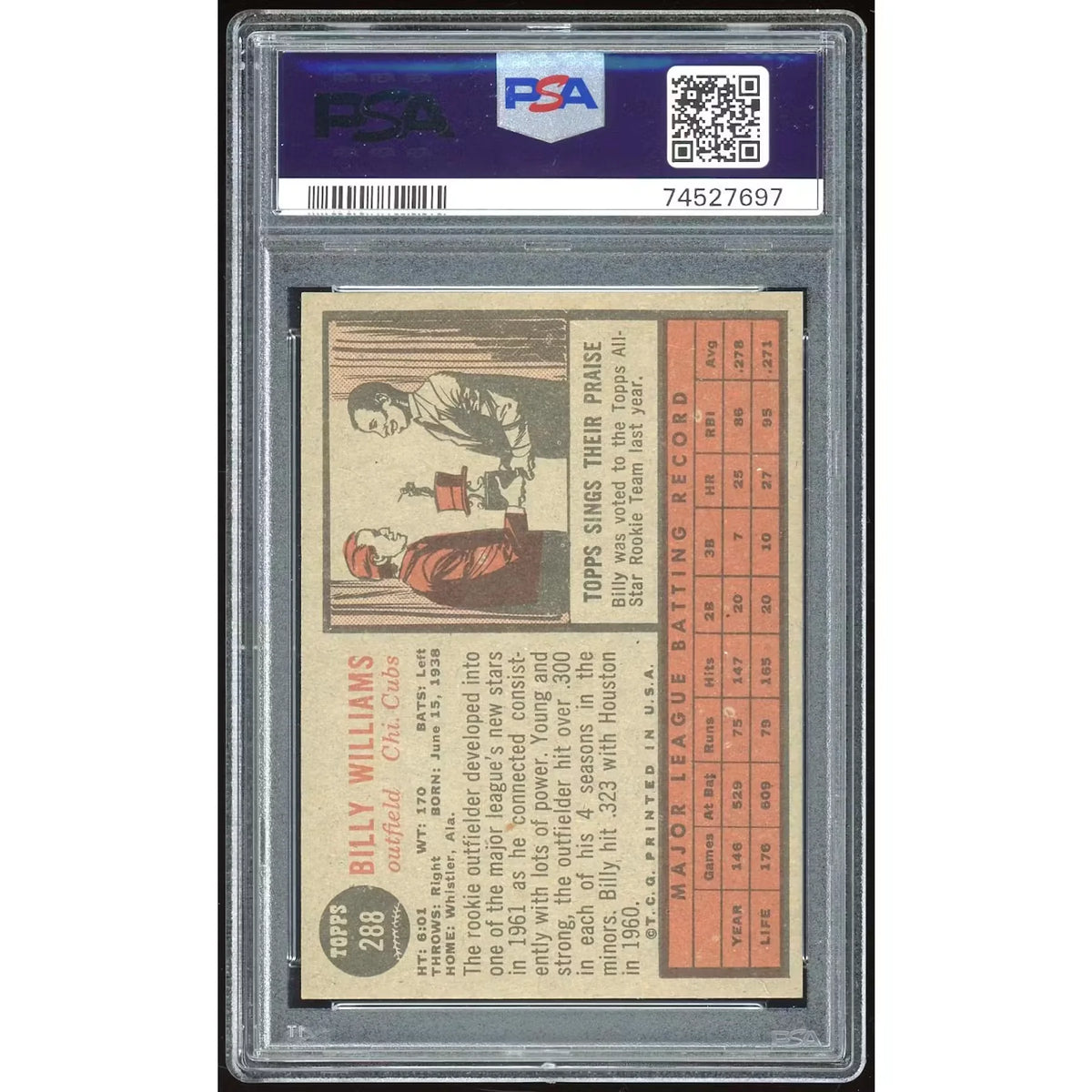1962 Topps #288 Billy Williams | PSA 7 | P6053175