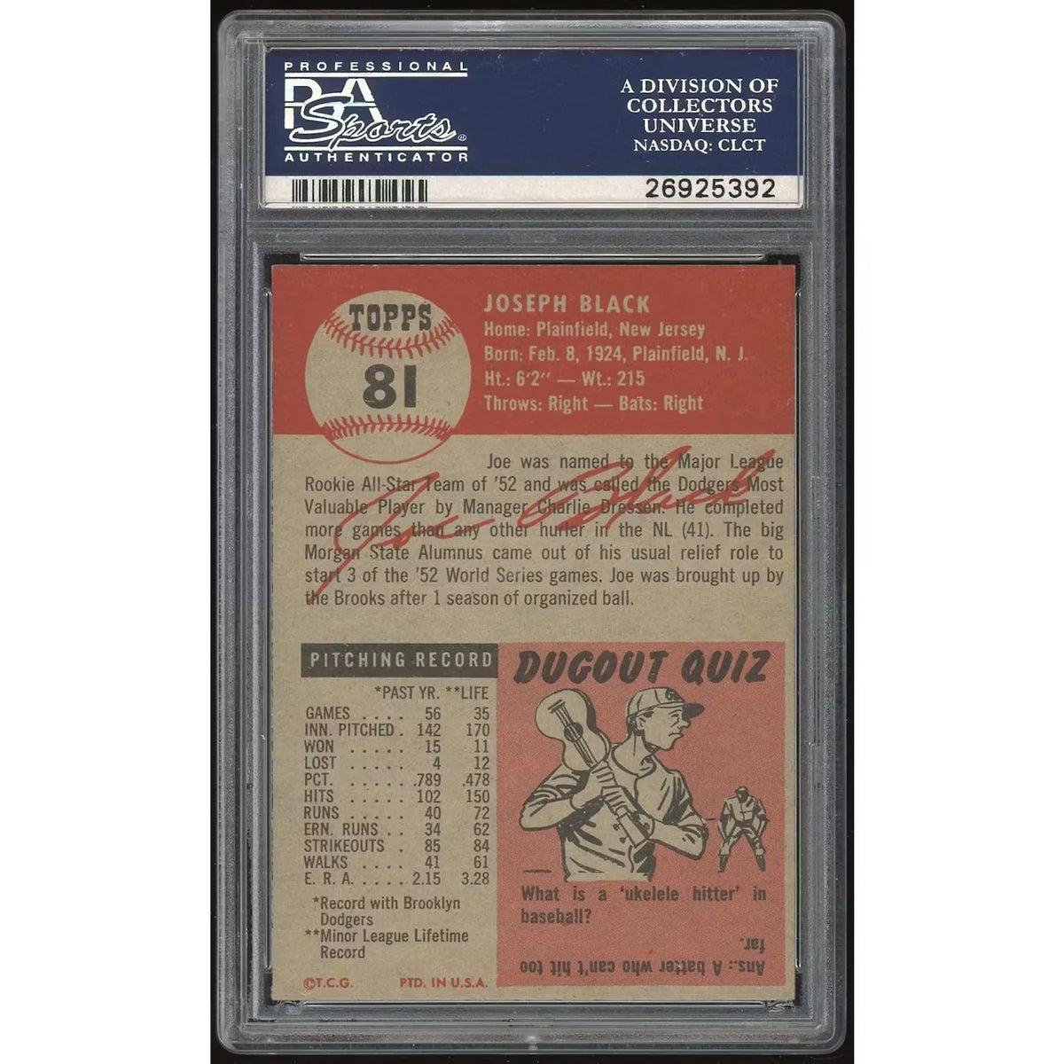 Joe Black 1953 Topps #81 Baseball Card | PSA 9OC | P6053224