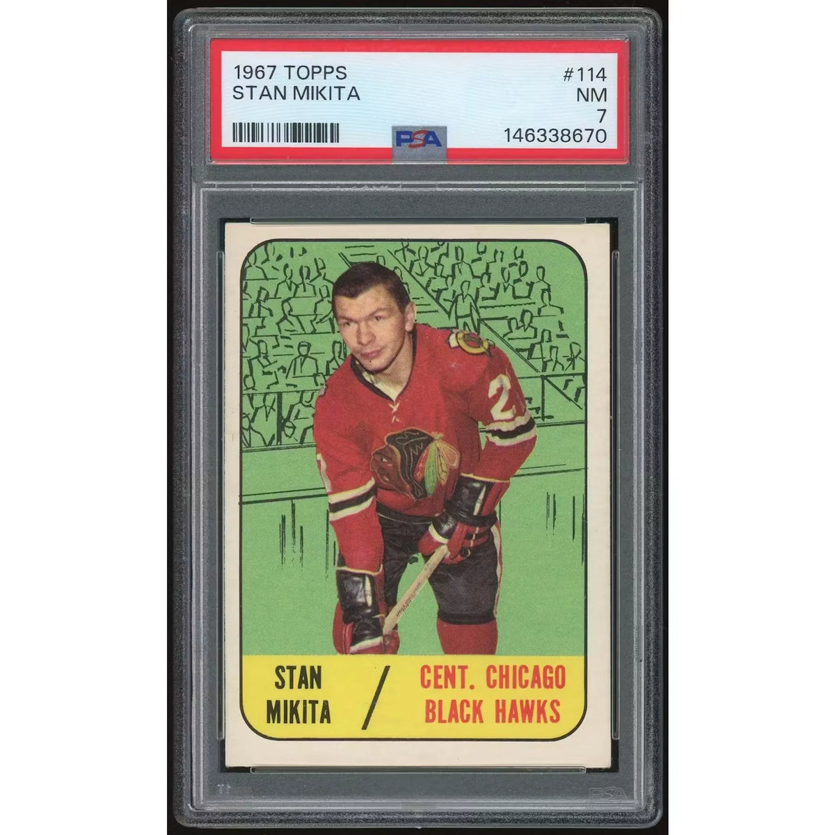 Stan Mikita 1967-68 Topps #114 Hockey Card | PSA 7 - D2 | P6053625