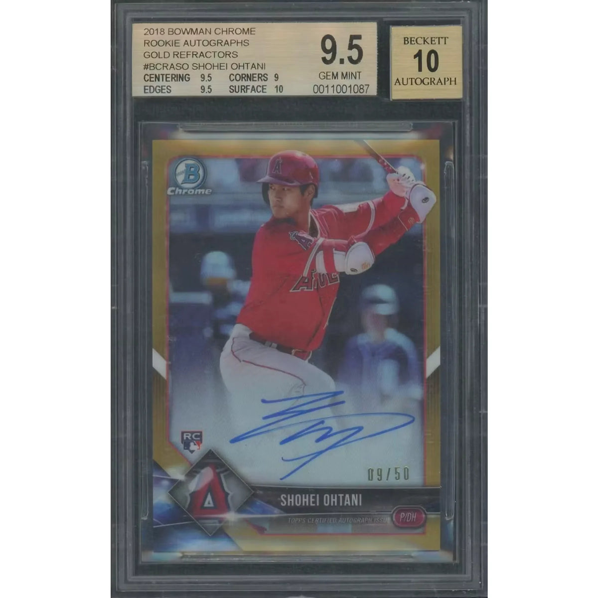 Shohei Ohtani 2018 Bowman Chrome Gold Refractor Rookie Auto | BGS 9.5 | P6057621