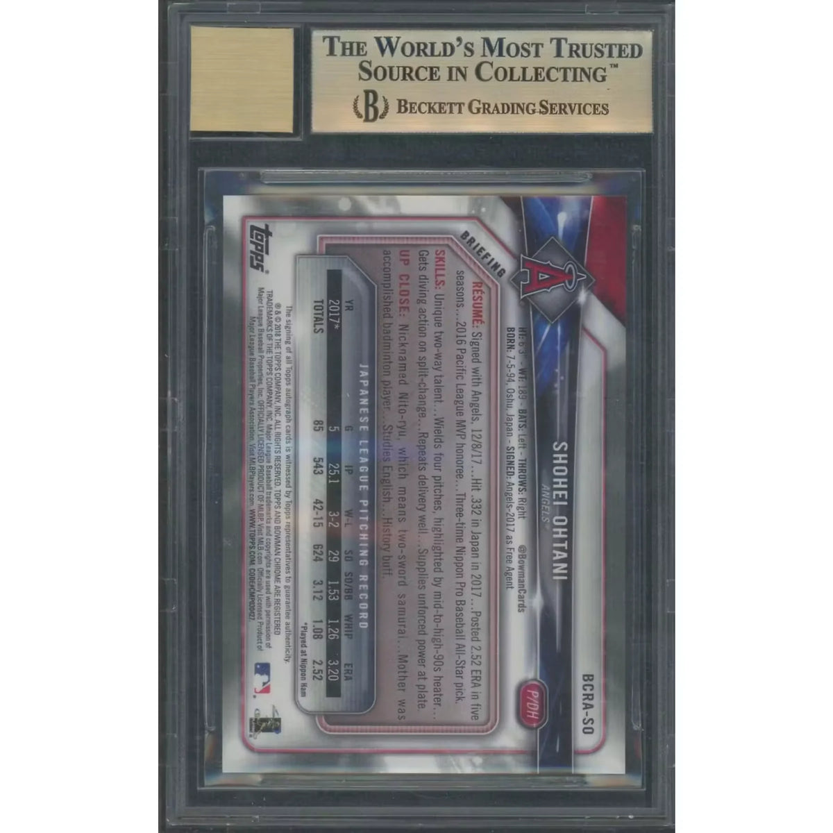 Shohei Ohtani 2018 Bowman Chrome Gold Refractor Rookie Auto | BGS 9.5 | P6057621