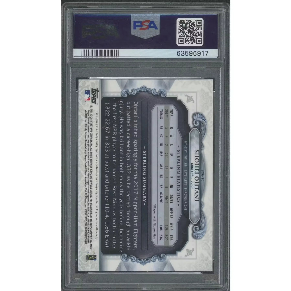 Shohei Ohtani 2018 Bowman Chrome Sterling Orange Refractor Rookie Auto | PSA 10 | P6057622